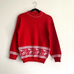 Vintage Red/White Patterned Women's Knit Christmas Sweater made in USA